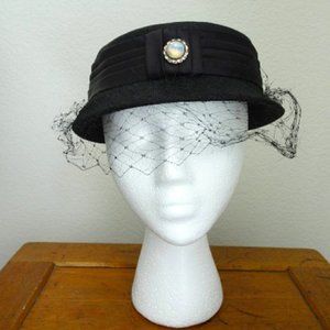 Black veiled 1950s bucket hat